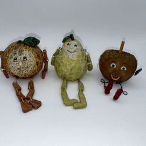 Vintage 80s Anthropomorphic Shelf Sitter Fruit Figures Orange Pear Carmel Apple*